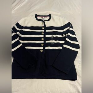 Striped Navy & White Cardigan with Gold Buttons